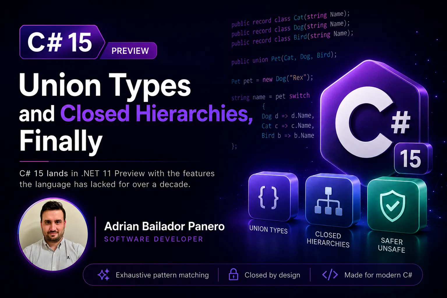 C# 15 Preview: Union Types and Closed Hierarchies, Finally – by Adrian Bailador Panero